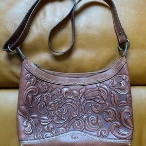 BOC Born Concept Embossed Brown Leather Western Shoulder Bag /  Purse
